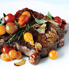 Porterhouse Steak with Pan Seared Cherry Tomatoes