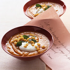 Roasted Sweet Potato Soup with Curried Apples