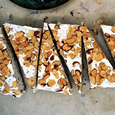 Stracciatella Tortoni Cake with Espresso Fudge Sauce