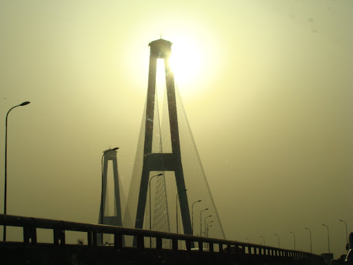 Sun and Smog over Nanpu Bridge, Shanghai