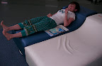 Aya relaxing in the Symbol Zone of the Miraikan museum