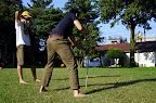 Lots of sports this afternoon, Yoshio pounds the pipe setting up horsehoes