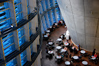 The cafe runs for a long stretch of the lobby