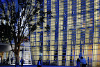 The National Art Center, Tokyo after dark and lit up.
