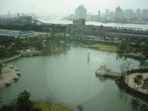 Nanpu Bridge off to the left. That's the Huangpu River.