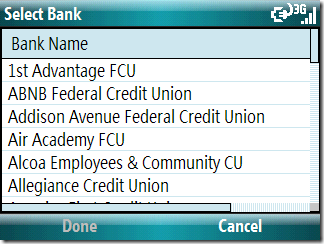 Select from a long list of supported banks