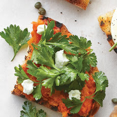 Charred Carrot Bruschetta with Goat Cheese and Parsley