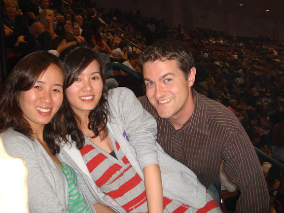 bev, me & johnny during intermission. i almost sat on the head of the girl sitting below us. oops.