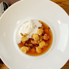 Spiced Apple Cider Soup with Sweet Potato Dumplings, Quince, and Dates