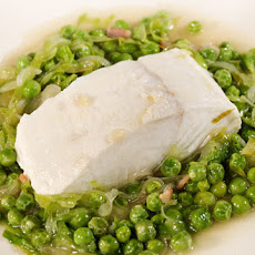 Braised Halibut Served in Casserole with Peas a la Francaise