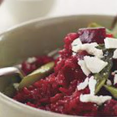 Beet Risotto with Roasted Asparagus and Ricotta Salata
