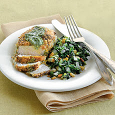 Pesto-Crusted Pork Chops with Sweet-and-Sour Collards