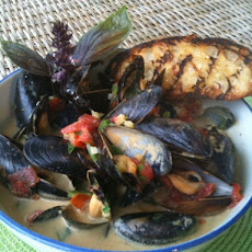Mussles with curried coconut and basil