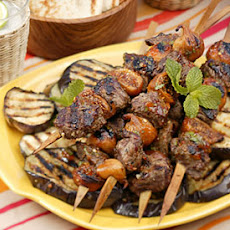 Grilled Lamb and Fig Skewers with Mint-Pepper Glaze and Grilled Eggplant