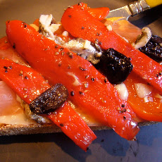 Jamon Serrano with Marinated Red Peppers and Boquerones