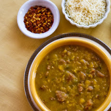 Spicy Yellow Split Pea Soup with Italian Sausage and Green Pepper