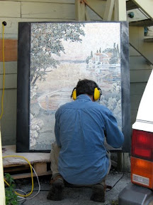 Klaus Joehle is working on his mosaics