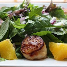 Pan Seared Scallops with Baby Greens and Citrus Mojo Vinaigrette
