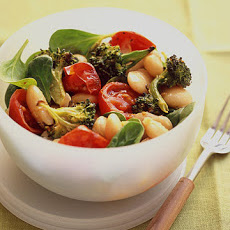 White Bean Salad With Spicy Roasted Tomatoes and Broccoli