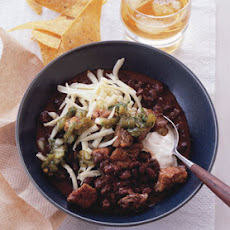 Black Bean Chili with Crispy Pork and Poblano Salsa