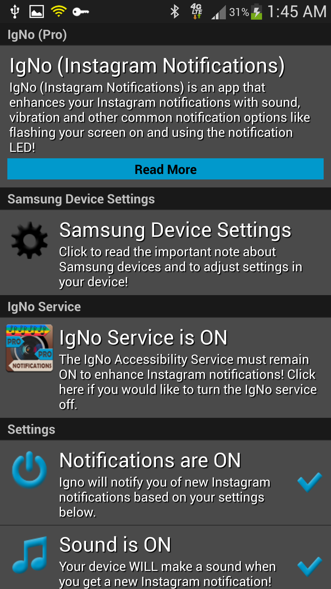 Android application IgNo PRO (Instagram Notifi...) screenshort