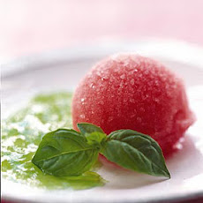 Watermelon Sorbet with Wine Basil Gelée