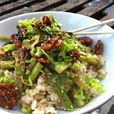Celery & Scallions in Black Bean Sauce with Orange Honey Glazed Walnuts