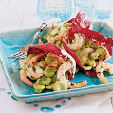Fava Bean and Grilled Shrimp Salad in Radicchio Cups