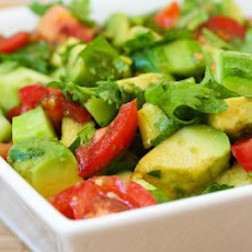 Vegan Tomato Salad with Cucumber, Avocado, Cilantro, and Lime
