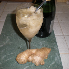 Ginger Pear Sorbet Spritzer with fennel pollen and champagne