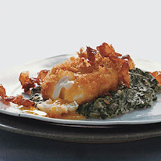 Deep-Fried Poached Eggs with Creamed Spinach and Serrano Ham