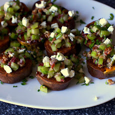 Sweet Potatoes with Pecans, Goat Cheese and Celery [a.k.a. Roasted Marshmallow-y Sweet Potatoes with Thanksgiving on Top]