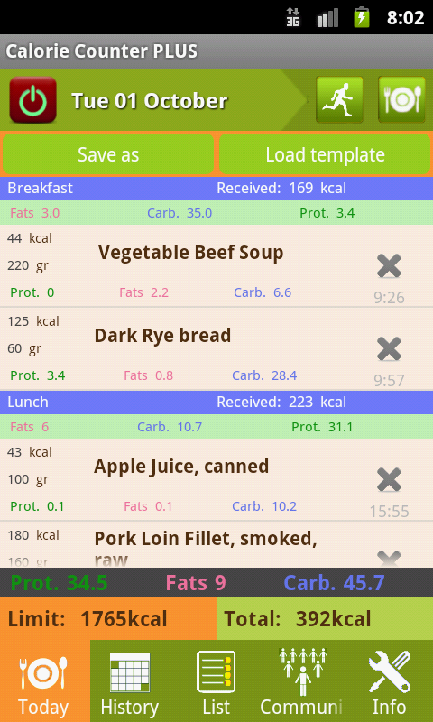 Android application Calorie Сounter PLUS screenshort