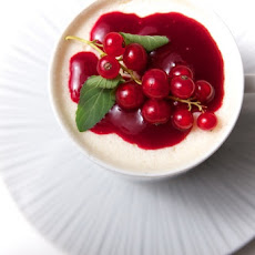 Vanilla Panna Cotta with Red Currant and Raspberry Coulis