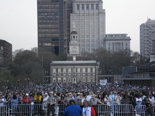 The Obama rally on Independence Mall, Philadelphia, April 18, 2008. The crowd was estimated at 35,000.