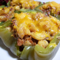 BBQ Pork & Pasta Stuffed Green Peppers