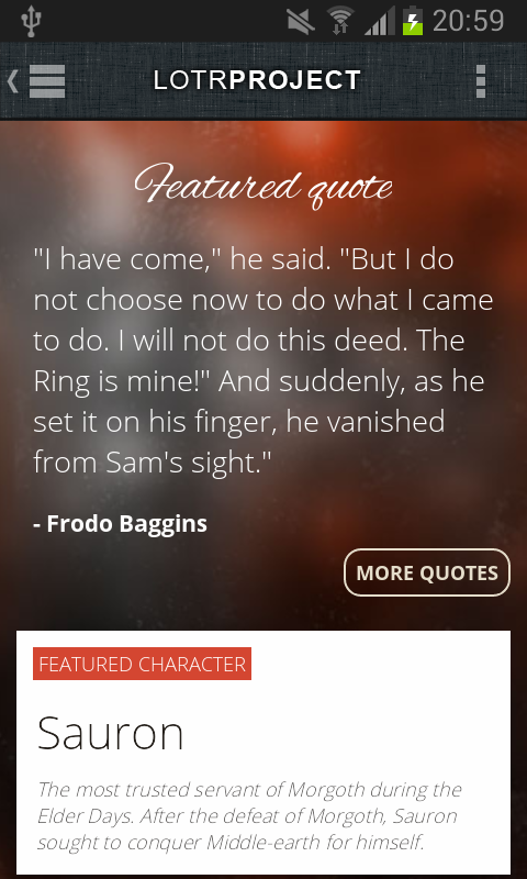 Android application The Lord of the Rings Project screenshort