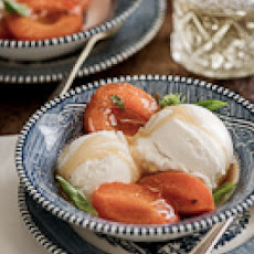 Basil Poached Apricots a la Mode