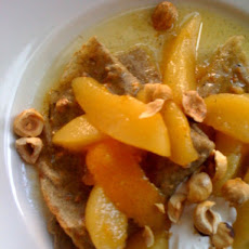 Hazelnut-Buckwheat Crepes with Pear-Ginger Compote and Creme Fraiche