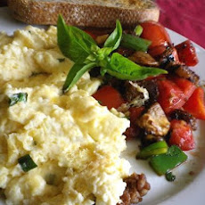 Creamy Cheesy Scrambled Eggs With Basil