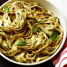 Fettuccine with Mint, Walnut, and Gorgonzola Pesto