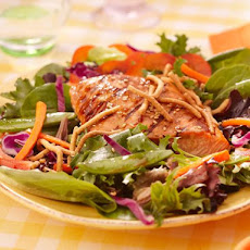 Grilled Salmon, Snap Pea and Spring Mix Salad with Chow Mein Noodles