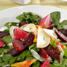 Mixed Baby Beet Salad with Blood Oranges, Shaved Fennel, and Chevrot Cheese