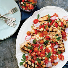 Grilled Chicken with Cucumber, Radish, and Cherry Tomato Relish