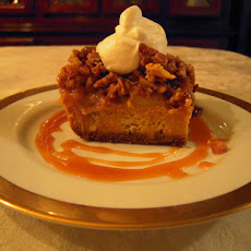 Pumpkin Pudding with Caramel, Apples, and Pecans, topped with Frangelico Cream