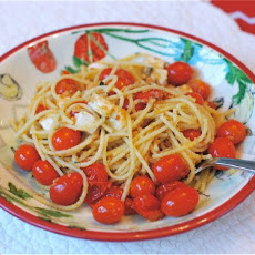 Pan Roasted Tomato & Mozzarella Spaghetti with Basil Breadcrumb Gremolata