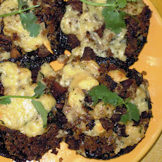 Portobello Mushrooms stuffed with garlic, shallots and chorizo