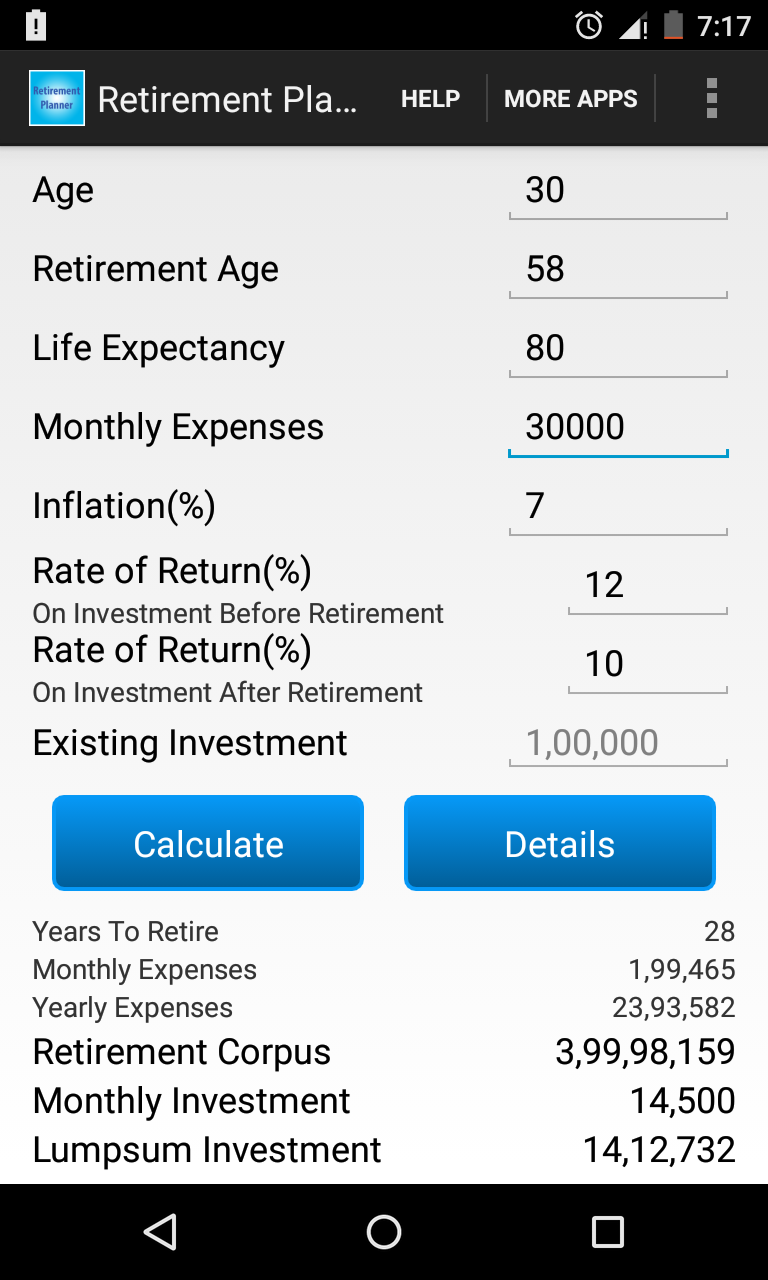 Android application Retirement Planner Pro screenshort