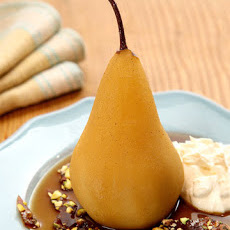 Green Tea-Poached Pears with Pistachio Brittle