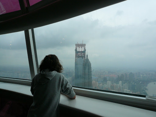 View from Pearl Tower of Jinmao Tower & the World Financial Center under construction